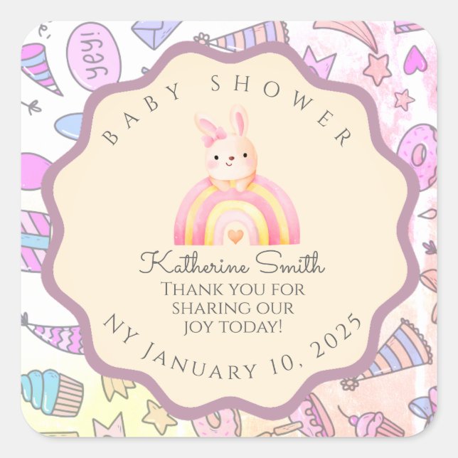 PASTEL Playful Icons Personal Touches babyshower Quadratischer Aufkleber (Vorderseite)