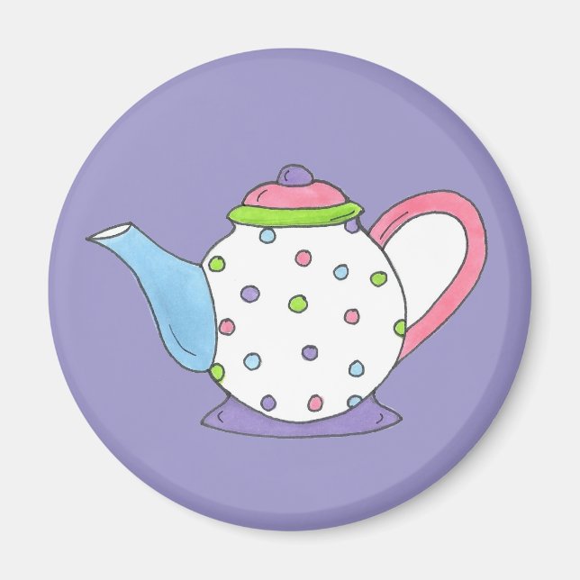 Pastel Polka Dot en céramique Tea Pot Magnet Teapo (Devant)