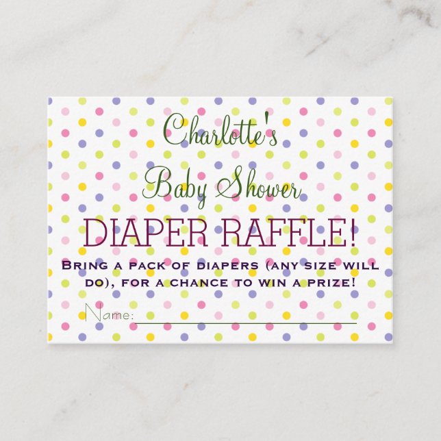 Pastel Polka Dot Kinderdusche Windeln Raffel Ticke Begleitkarte (Vorderseite)
