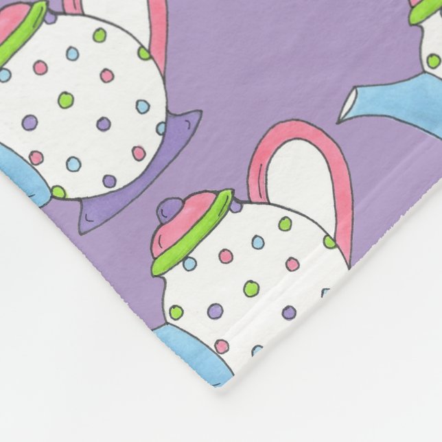 Pastel Polka Dot Pink Blue Lila Teapot Tee Party Fleecedecke (Ecke)