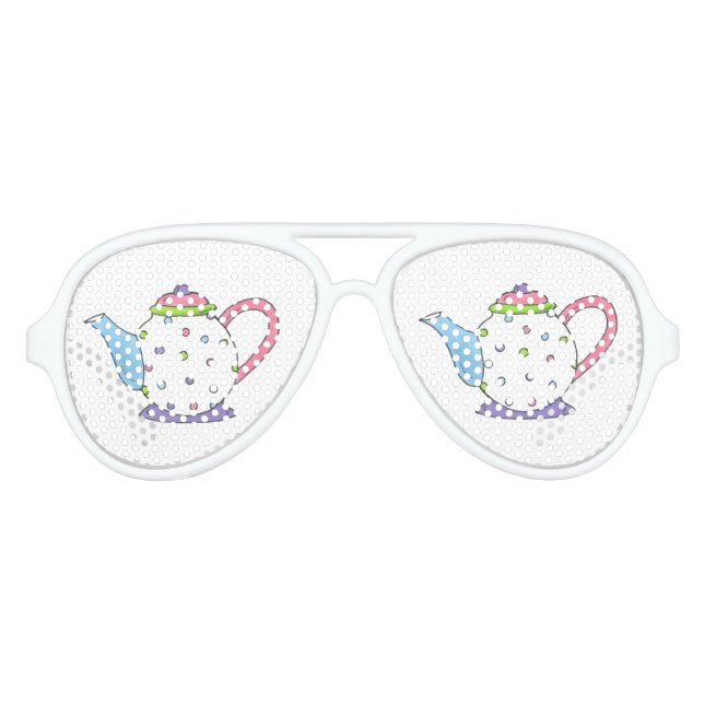 Pastel Polka Dot Teapot Tee Party Brautparty Partybrille (Vorderseite)