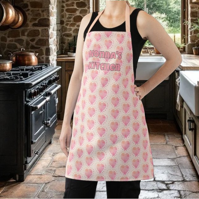 Pastel Polka Dot Umrundetes Herzmuster Schürze (Pastel heart all over apron pattern with template text)
