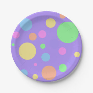 Pastel Polka Dots auf Lila Pappteller