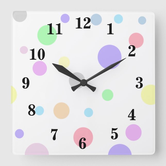 Pastel Polka Dots Pattern Quadratische Wanduhr (Vorderseite)