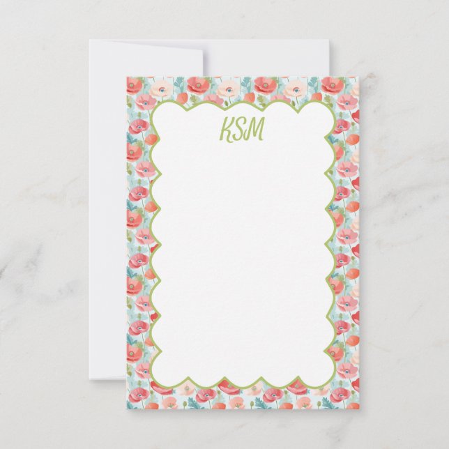 Pastel Poppies Monogram Stationery Dankeskarte (Vorderseite)