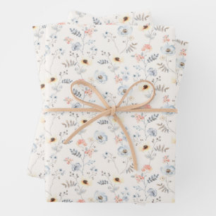 Pastel Poppy Blumengartenmuster Geschenkpapier Set
