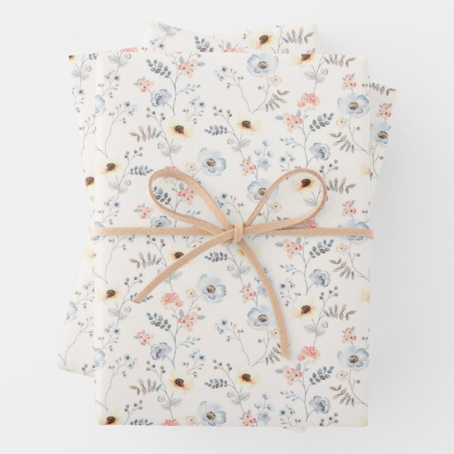 Pastel Poppy Blumengartenmuster Geschenkpapier Set (Beispiel)