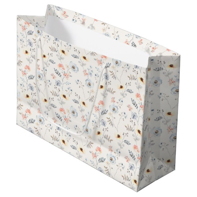Pastel Poppy Blumengartenmuster Große Geschenktüte (Vorderseite Schrägansicht)