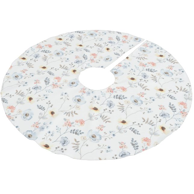 Pastel Poppy Blumengartenmuster Polyester Weihnachtsbaumdecke (Schrägansicht)