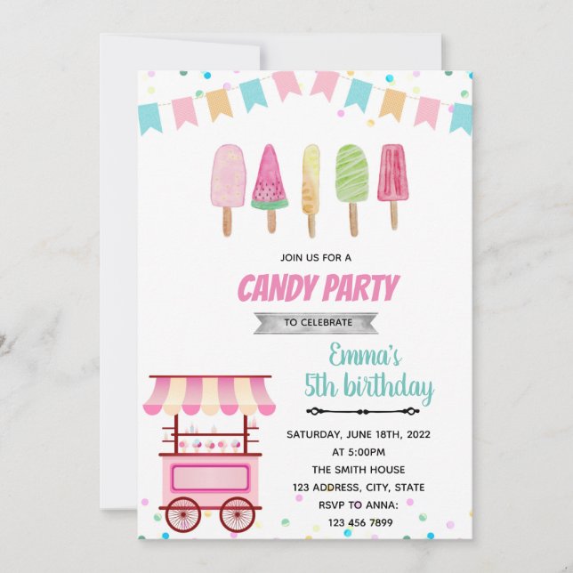 Pastel popsicle popshop invitation (Devant)
