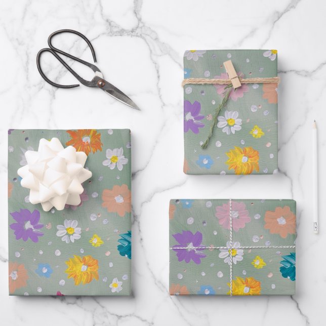 Pastel Posie Wrapping Paper Geschenkpapier Set (Vorderseite)