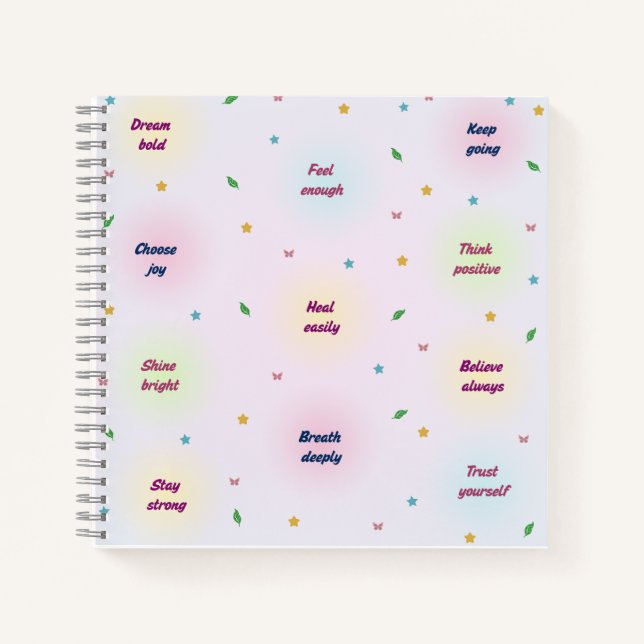 Pastel Positive Affirmations Pattern Notizbuch (Vorderseite)
