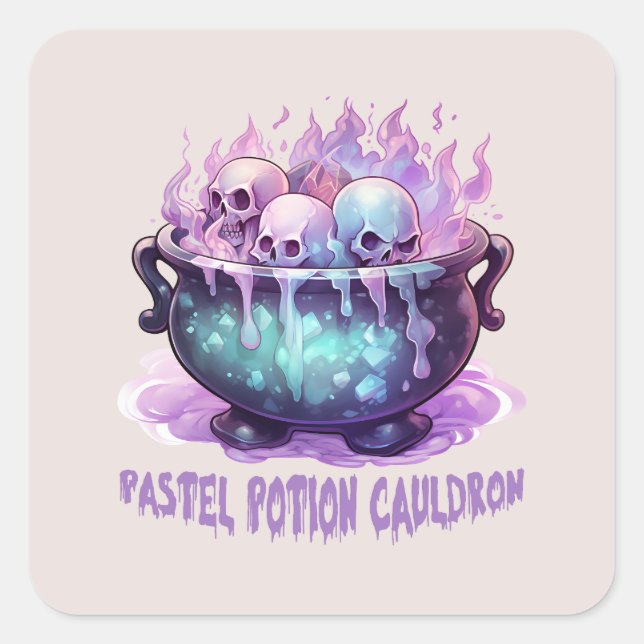 Pastel Potion Cauldron Quadratischer Aufkleber (Vorderseite)