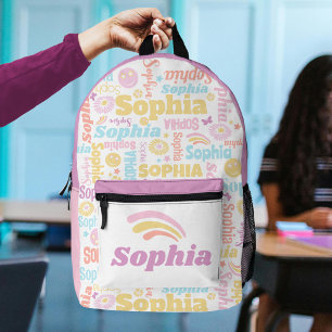 Pastel Preppy Smilie Gesichtsstar individuelle Nam Bedruckter Rucksack