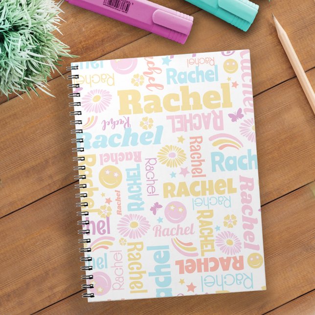 Pastel Preppy Smilie Gesichtsstar individuelle Nam Notizblock (Von Creator hochgeladen)