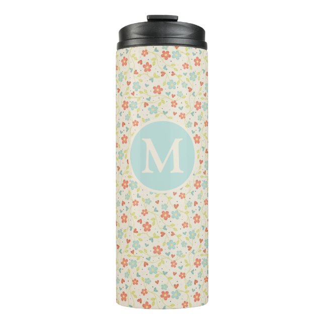 Pastel Pretty Spring Floral Pattern Monogram Thermosbecher (Vorderseite)