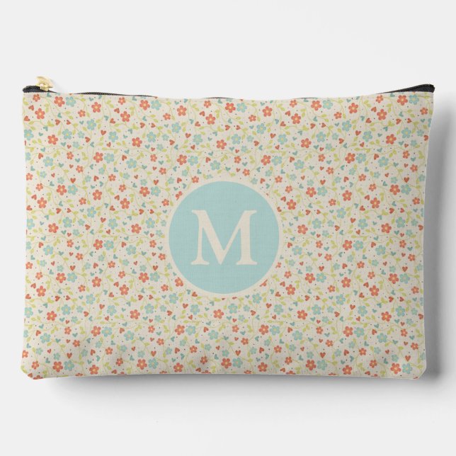 Pastel Pretty Spring Floral Pattern Monogram Zubehörtasche (Vorderseite)