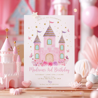 Pastel Princess Castle Butterfly Flower Birthday Einladung