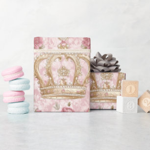 Pastel Princess Crowns Damask Pearls Geschenkpapier