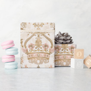 Pastel Princess Crowns Damask Pearls Geschenkpapier
