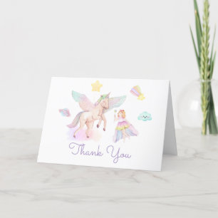 Pastel Princess Unicorn Kinderdusche Dankeskarte