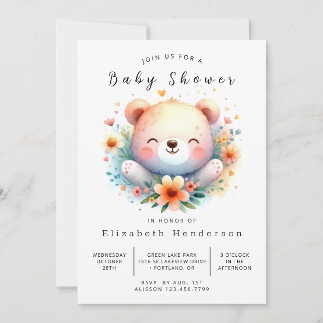 Pastel Printable Bear Baby Dusche Einladung (Vorderseite)