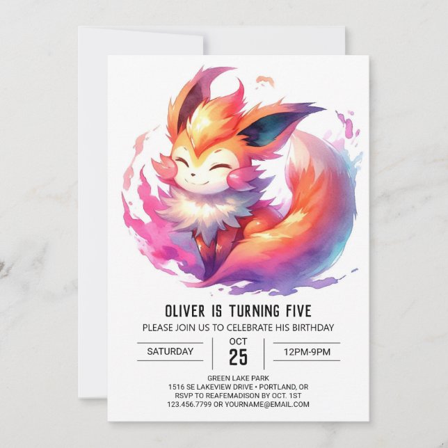 Pastel Printable Fox Birthday Einladung (Vorderseite)