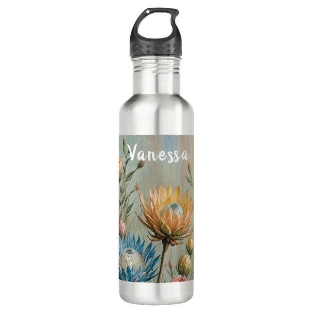 Pastel Protea Traumhaft: Elegante Blumen Edelstahlflasche (Vorderseite)