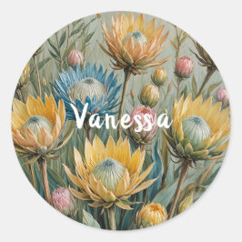 Pastel Protea Traumhaft: Elegante Blumen Runder Aufkleber