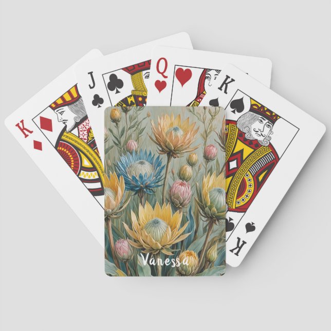 Pastel Protea Traumhaft: Elegante Blumen Spielkarten (Rückseite)