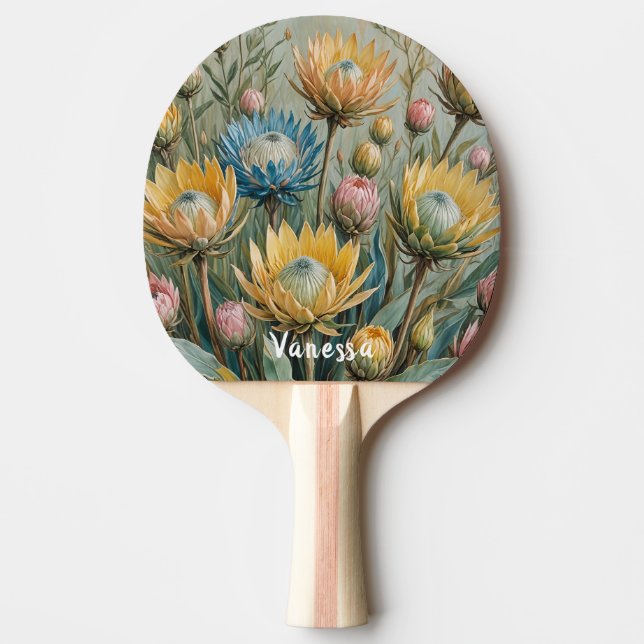 Pastel Protea Traumhaft: Elegante Blumen Tischtennis Schläger (Vorderseite)