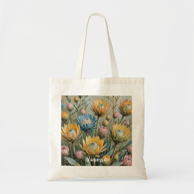 Pastel Protea Traumhaft: Elegante Blumen Tragetasche (Vorne)