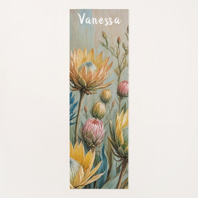 Pastel Protea Traumhaft: Elegante Blumen Yogamatte (Vorderseite)