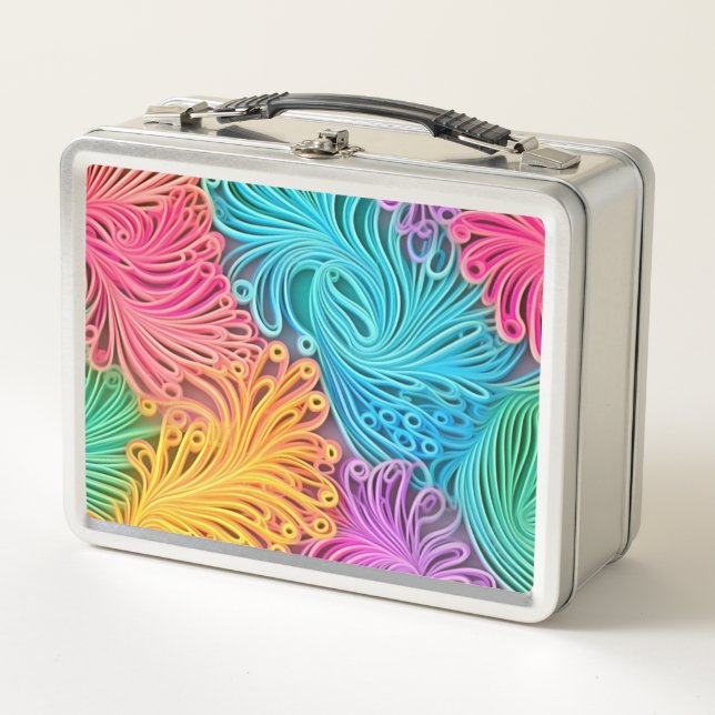 Pastel Psychedelic Neon Farbenfrohe abstrakte Gest Metall Brotdose (Vorderseite)