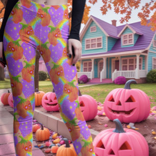 Pastel Puking Pumpkins lilac Leggings