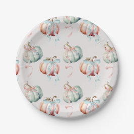 Pastel Pumpkin and Bows Gender Reveal Paper Plate Pappteller