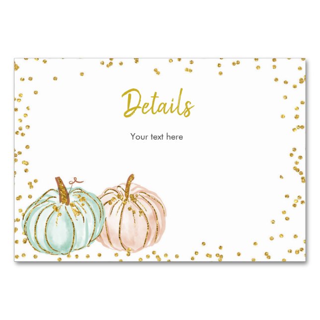 Pastel Pumpkin Gender Reveal Unterkunft Details Tischnummer (Vorderseite)