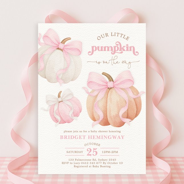 Pastel Pumpkin Pink Bow Girl Babydusche Einladung (Von Creator hochgeladen)