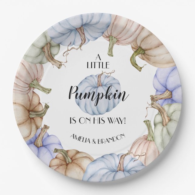 Pastel Pumpkins Boy Baby Dusche Pappteller (Vorderseite)