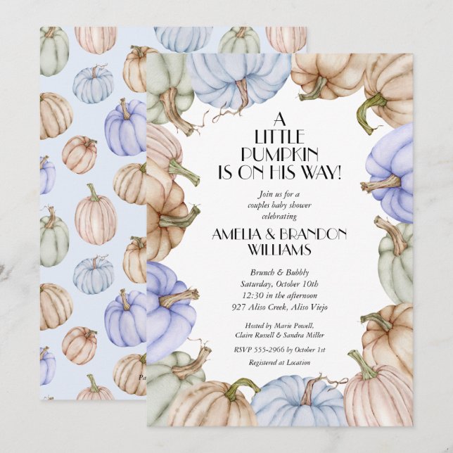 Pastel Pumpkins Boy Baby Shower Einladungen (Vorne/Hinten)