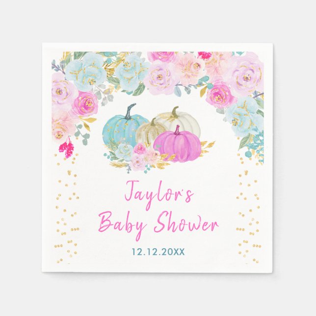 Pastel Pumpkins Floral Baby Dusche Serviette (Vorderseite)