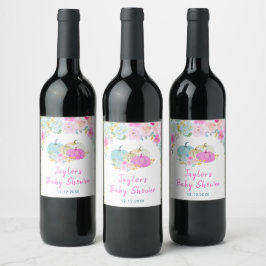 Pastel Pumpkins Floral Baby Dusche Weinetikett