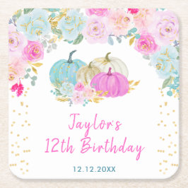 Pastel Pumpkins Floral Birthday Party Rechteckiger Pappuntersetzer