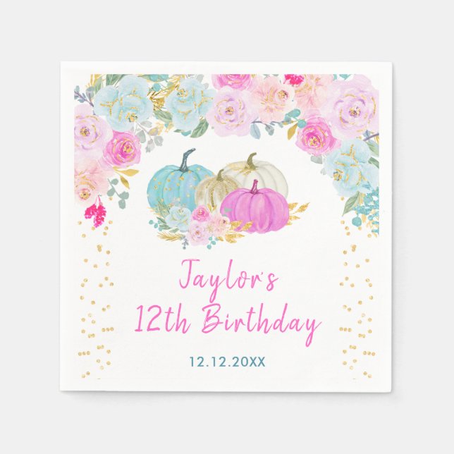 Pastel Pumpkins Floral Birthday Party Serviette (Vorderseite)
