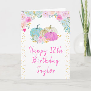 Pastel Pumpkins Floral Happy Birthday Karte