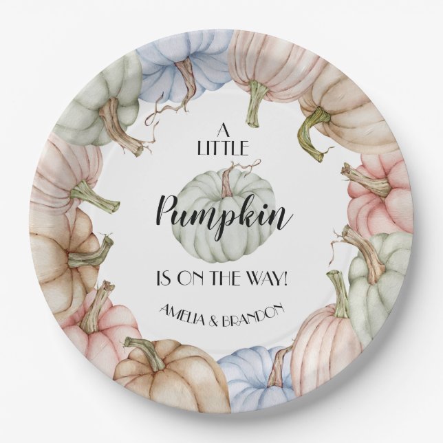 Pastel Pumpkins Gender Neutral Baby Dusche Pappteller (Vorderseite)