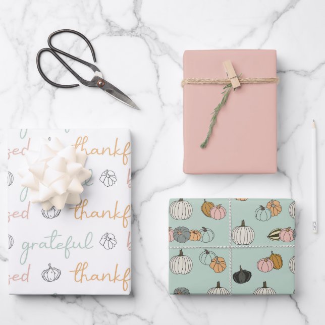 Pastel Pumpkins Wrapping Paper Sheets Geschenkpapier Set (Vorderseite)