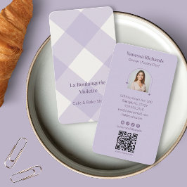 Pastel Purple Gingham Bakery Vertical QR Photo Visitenkarte