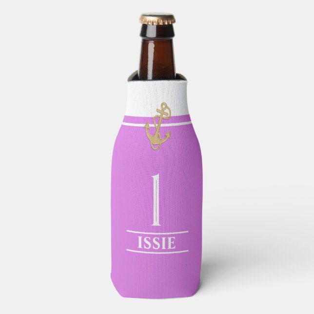 Pastel Purple Nautique Monogramme Glacière bouteil (Bottle Devant)