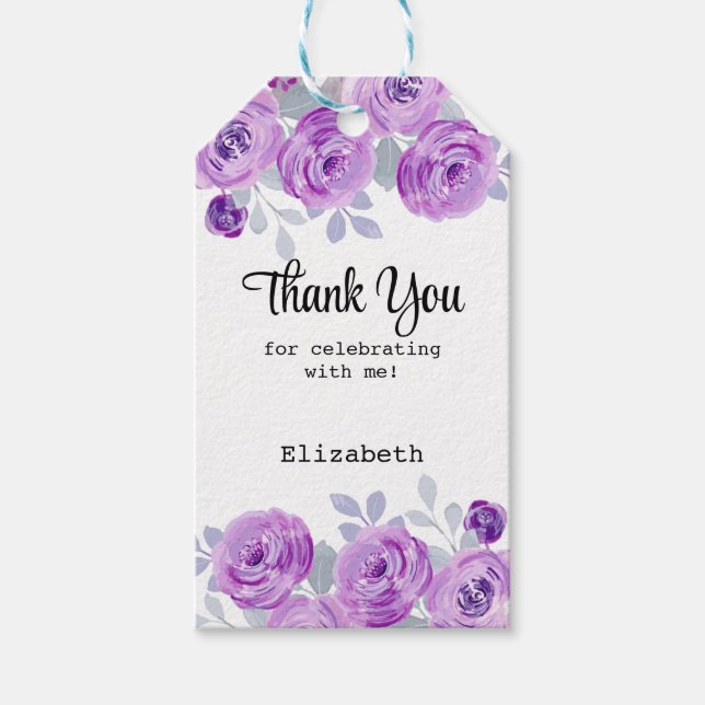 Pastel Purple Rose Floral Greenery Thank You Geschenkanhänger (Vorderseite)